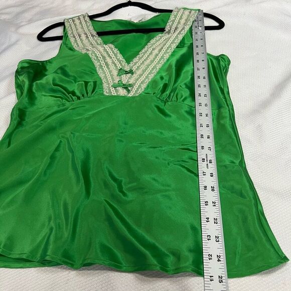 Y2K Old Navy‎ Green Lace Trim Bow Detail 100% Silk Whimsy Fairie Coquette Top M - Picture 5 of 7
